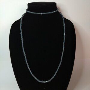 Lizas Blue Faceted Stone Bead Necklace Long Stretch Elastic Cord Hippie Boho